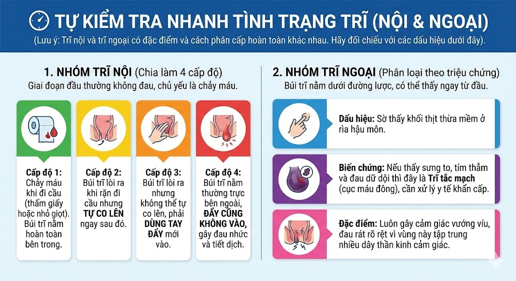 Bảng so sánh trĩ nội và trĩ ngoại