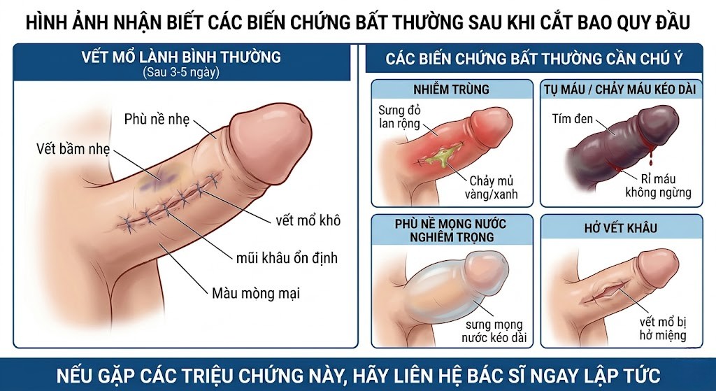Hình ảnh bất thướng sau khi cắt bao quy đầu