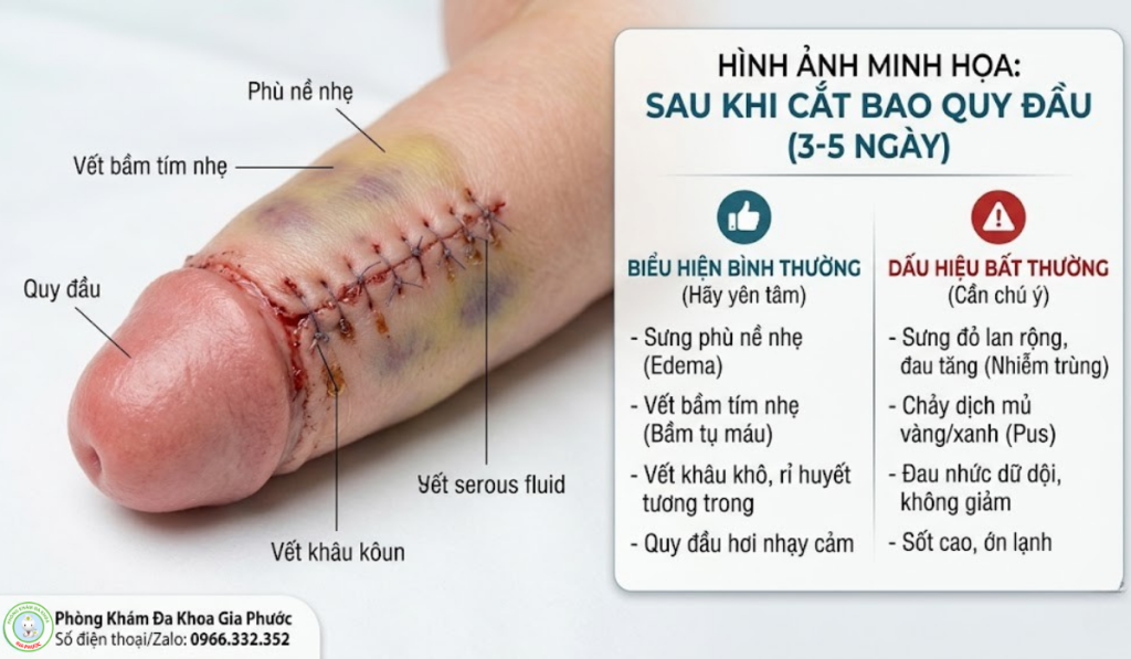 Hình ảnh bao quy đầu sau khi cắt 3 đến 5 ngày