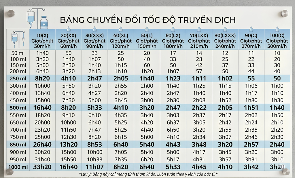Bảng tính tốc độ dịch truyền