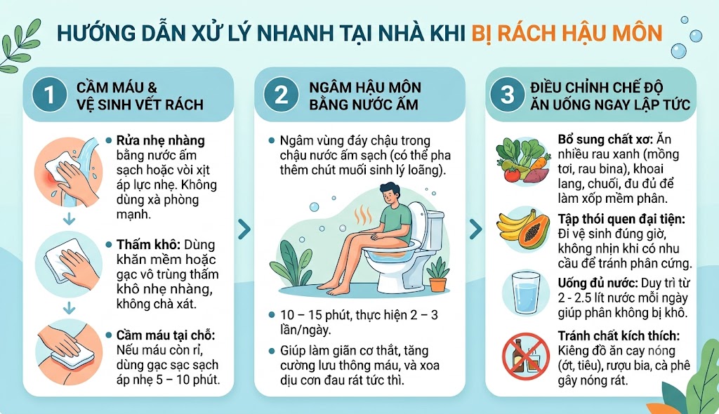 Hướng dẫn cách xử lý tại nhà khi bị rách hậu môn