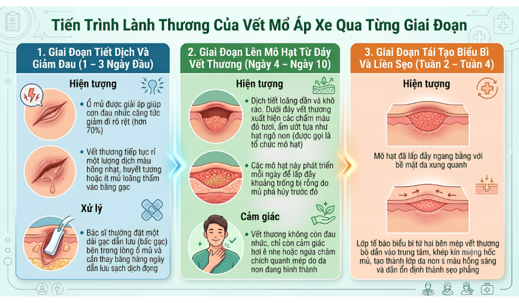 Vết Thương Áp Xe Bao Lâu Thì Lành? Cách Chăm Sóc Mau Liền Sẹo 2 tien trinh lanh thuong cua vet mo ap xe
