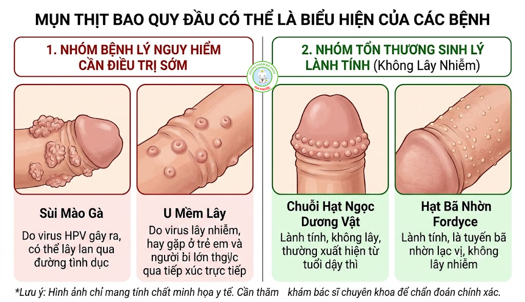 Mụn thịt bao quy đầu có thể là biểu hiện của các bệnh sinh dục nguy hiểm cần được điều trị sớm