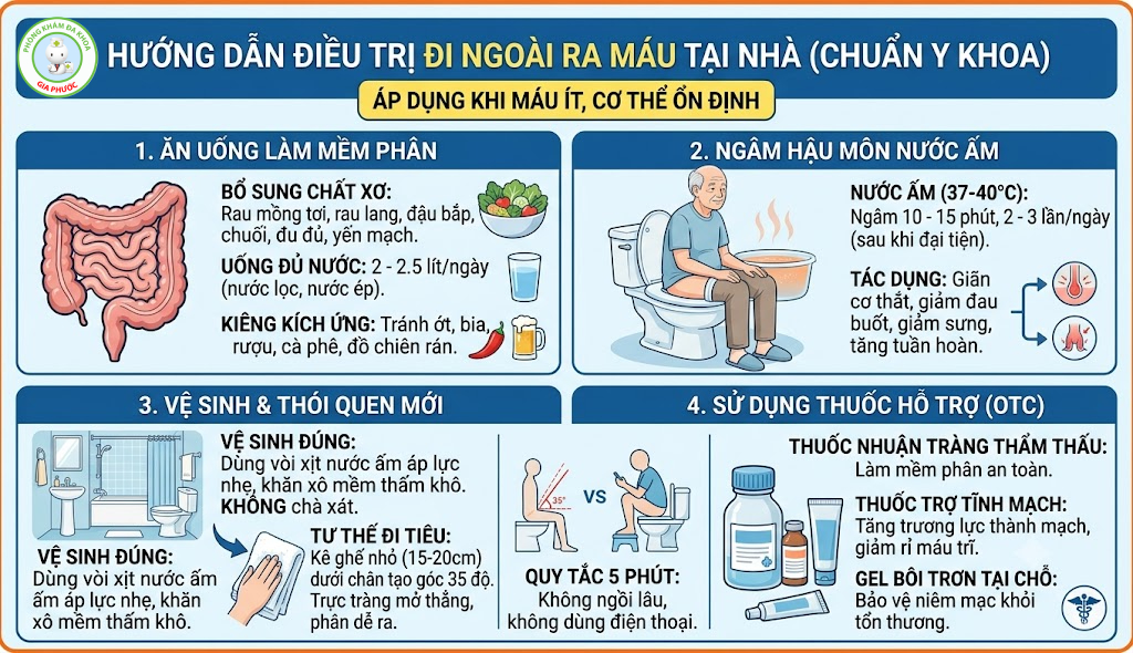 Hướng dẫn điều trị đi ngoài ra máu tại nhà trong trường hợp nhẹ