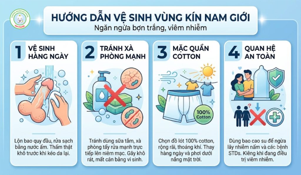 Cách vệ sinh vùng kín nam giới ngăn ngừa bợn trắng dương vật tái phát