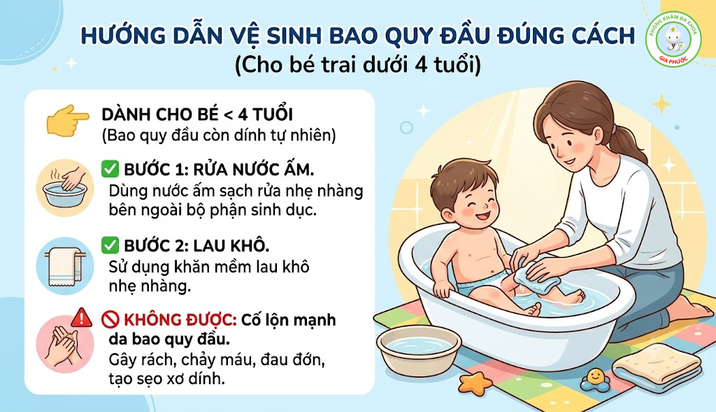 Hướng Dẫn Cách Rửa Bao Quy Đầu Đúng Cách Hàng Ngày Chuẩn Y Khoa 3 Hướng dẫn cách rửa bao quy đầu đúng cách cho trẻ dưới 4 tuổi
