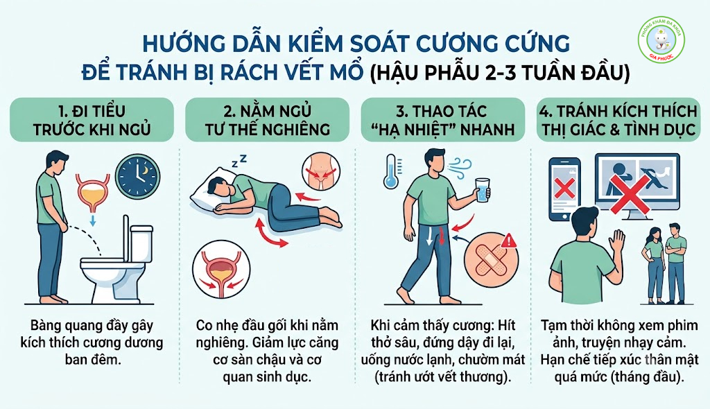 Cắt Bao Quy Đầu Quan Hệ Sớm Có Sao Không? Cảnh Báo Chuẩn Y Khoa & Thời Điểm An Toàn 5 Hướng dẫn kiểm soát cương cứng để tránh làm rách vết mổ