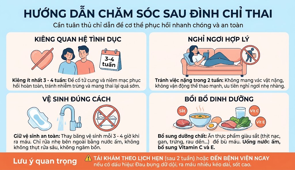Hút Thai Có Nằm Viện Không? Thời Gian Theo Dõi & Hồi Phục Chuẩn Y Khoa 5 Hướng dẫn chăm sóc sau đình chỉ thai để cơ thể nhanh hồi phục