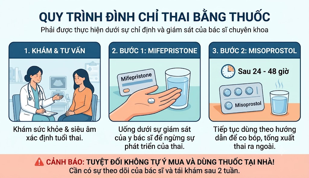 Phương pháp đình chỉ thai bằng thuốc được áp dụng cho trường hợp thai nhỏ từ 4 tuần đến dưới 7 tuần